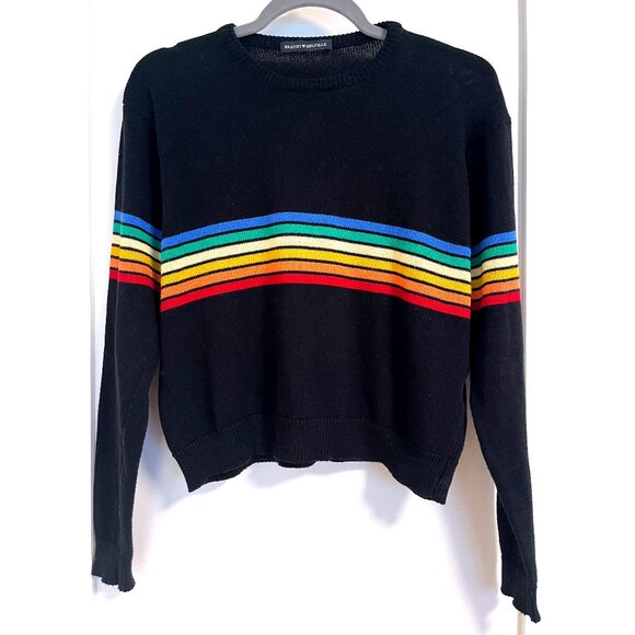 Brandy Melville Rainbow Retro Stripe Black Cotton Sweater - Picture 1 of 3